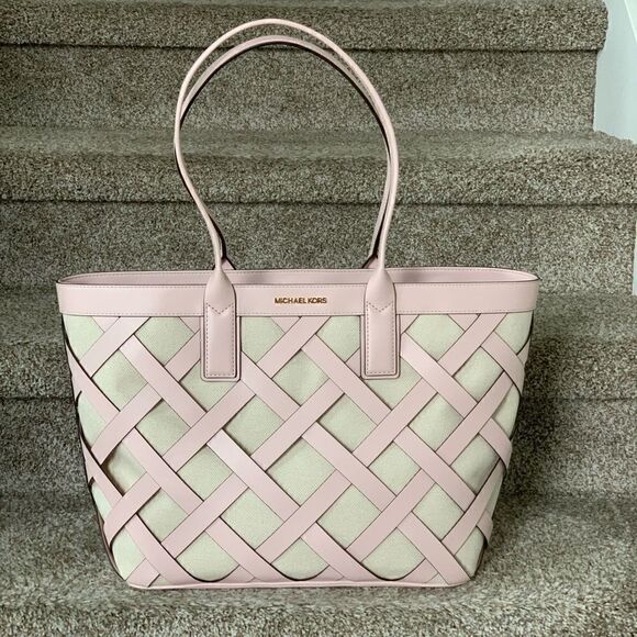 Michael Kors Sienna Leather with Canvas Large Tote - Picture 1 of 14